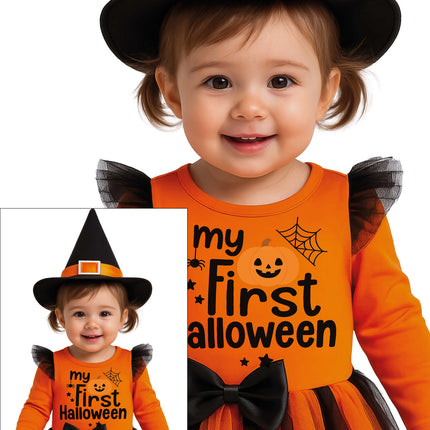 Disfraz de Halloween de bruja para bebé, negro y naranja