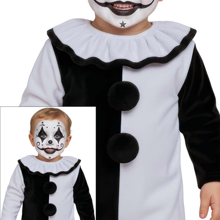 Disfraz de Halloween de payaso para bebé en blanco y negro