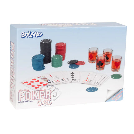 Juego de póquer para beber (120 fichas de póquer, 1 baraja de cartas, 4 vasos de chupito)