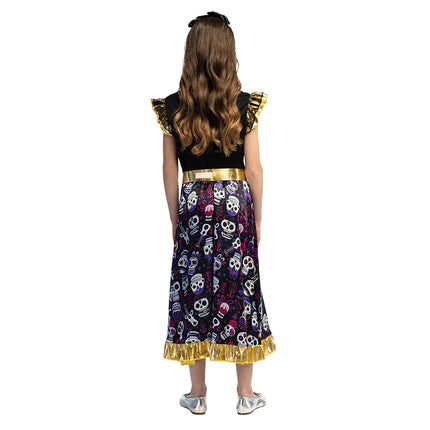 Dia De Los Muertos Vestido Niña Mangas Volantes