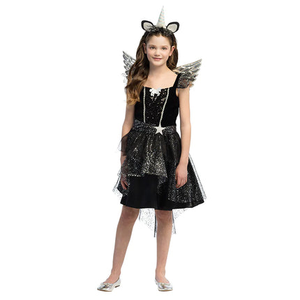 Vestido Unicornio Niña Negro