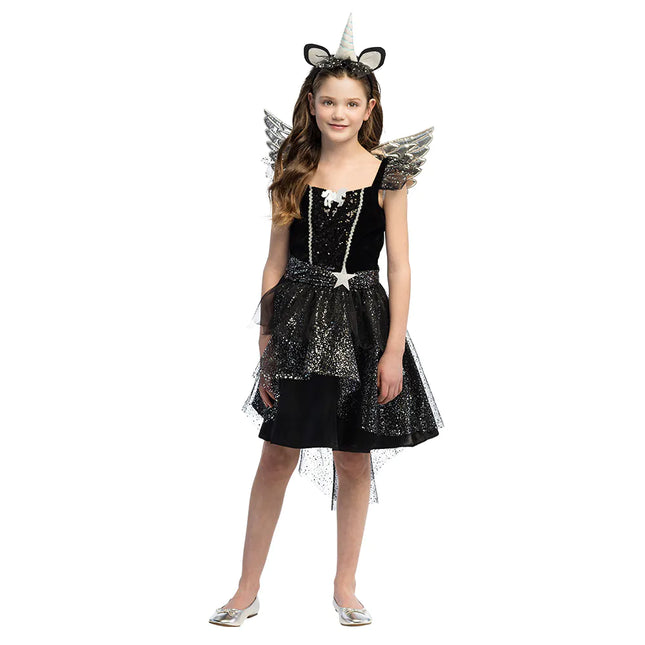 Vestido Unicornio Niña Negro