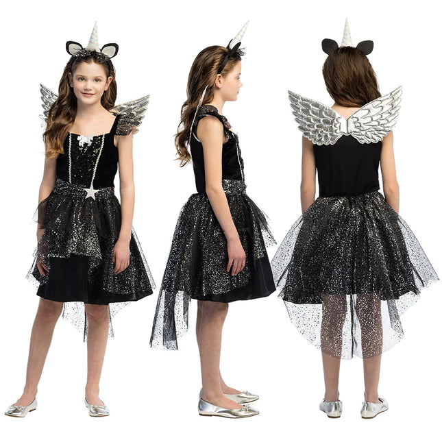 Vestido Unicornio Niña Negro