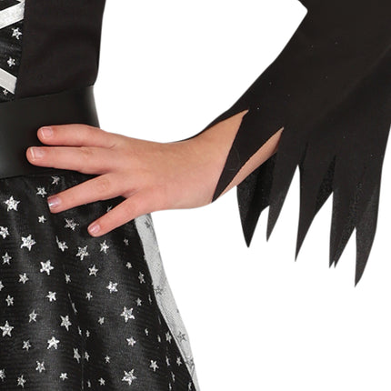 Heks Jurk Zwart Zilver Meisje Sterren