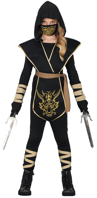 Traje Ninja Negro Dorado Niña