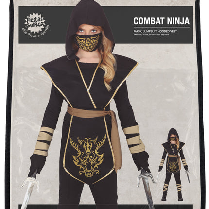 Traje Ninja Negro Dorado Niña
