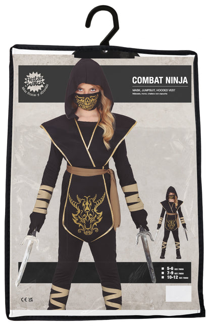 Traje Ninja Negro Dorado Niña