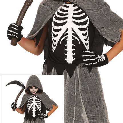 Vestido Halloween Niña Esqueleto Parca