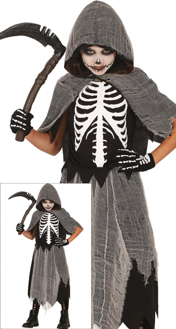 Vestido Halloween Niña Esqueleto Parca