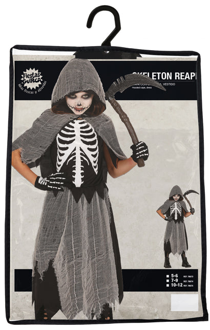 Vestido Halloween Niña Esqueleto Parca