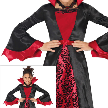 Disfraz Halloween Negro Rojo Niña Vampiro Largo