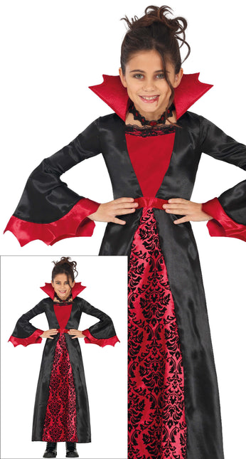 Disfraz Halloween Negro Rojo Niña Vampiro Largo