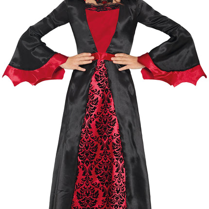 Disfraz Halloween Negro Rojo Niña Vampiro Largo