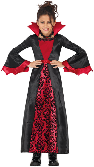 Disfraz Halloween Negro Rojo Niña Vampiro Largo