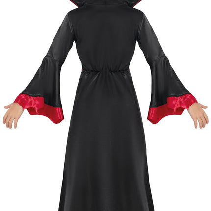 Disfraz Halloween Negro Rojo Niña Vampiro Largo