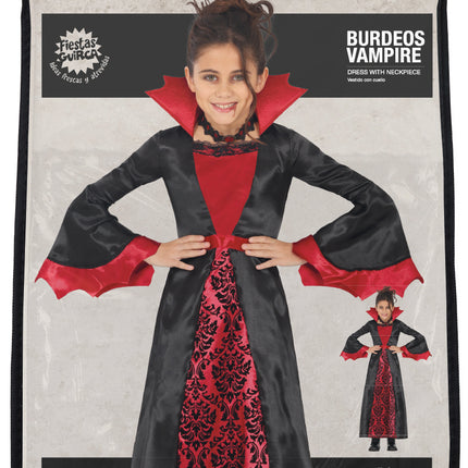 Disfraz Halloween Negro Rojo Niña Vampiro Largo