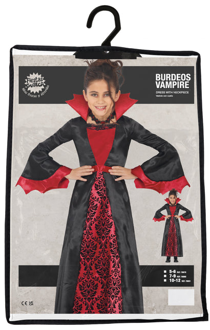 Disfraz Halloween Negro Rojo Niña Vampiro Largo