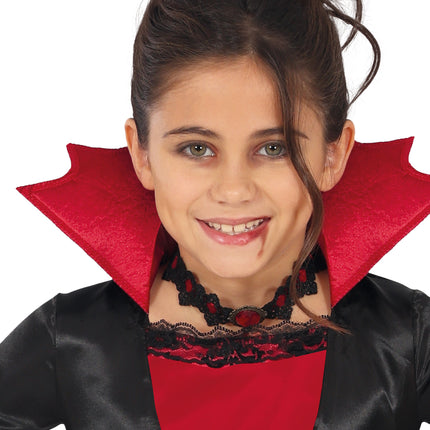 Disfraz Halloween Negro Rojo Niña Vampiro Largo