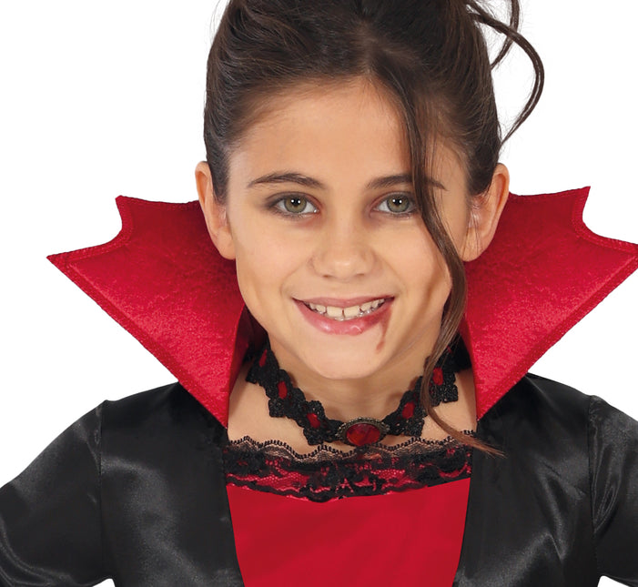 Disfraz Halloween Negro Rojo Niña Vampiro Largo