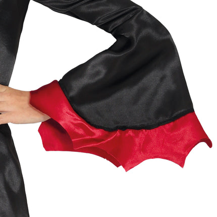 Disfraz Halloween Negro Rojo Niña Vampiro Largo