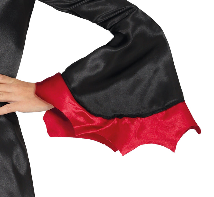 Disfraz Halloween Negro Rojo Niña Vampiro Largo