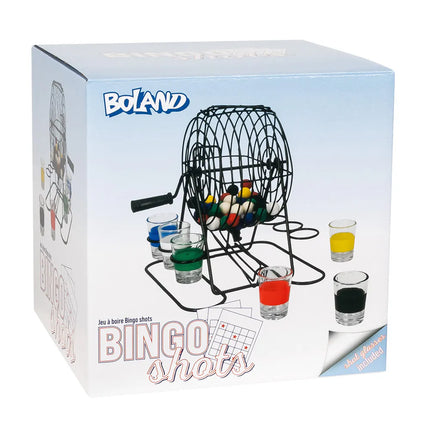 Juego de tragos «Bingo shots» (rueda de bingo de metal, 48 bolitas, 6 vasos de chupito)