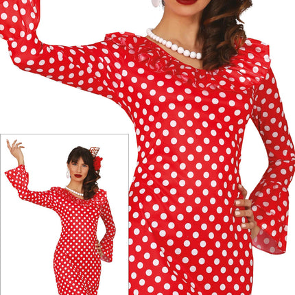 Vestido Español Flamenco Lunares Blancos