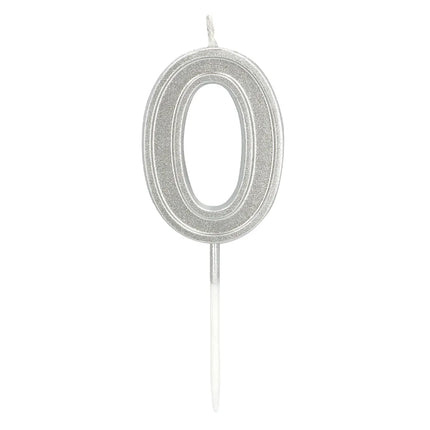 Vela Elegant «0» plateada con palito (3 x 4,2 x 0,7 cm)