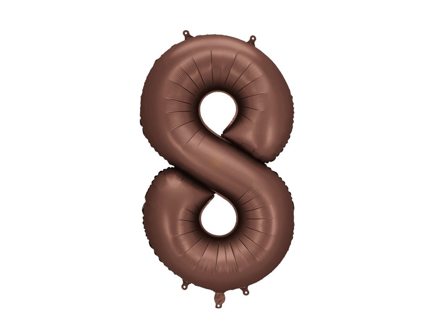 8 Jaar Cijfer Ballon Bruin Leeg 86cm van Partydeco koop je bij Partywinkel
