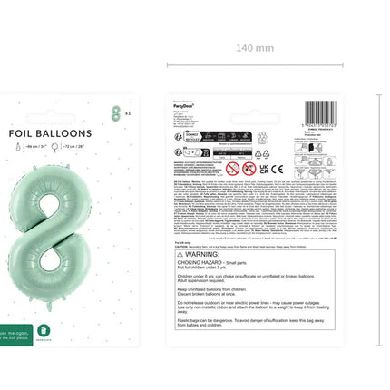 8 Jaar Cijfer Ballon Mintgroen Leeg 72cm van Partydeco koop je bij Partywinkel