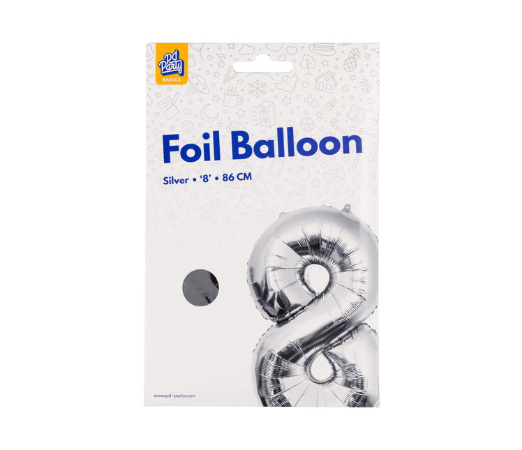 8 Jaar Cijfer Ballon Zilver Leeg 86cm - Partywinkel - 8716764237331
