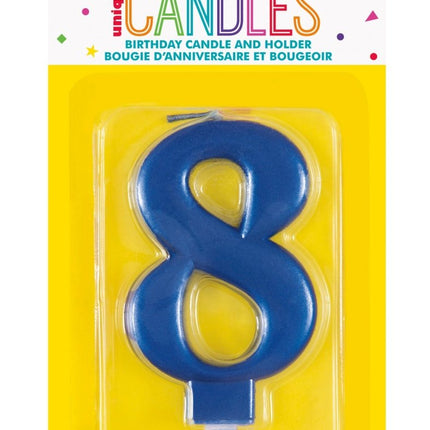 8 Jaar Kaars Blauw 12cm van Unique koop je bij Partywinkel