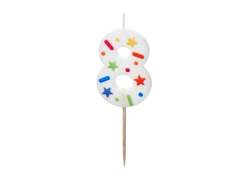 8 Jaar Kaars Gekleurd 10cm van Partydeco koop je bij Partywinkel