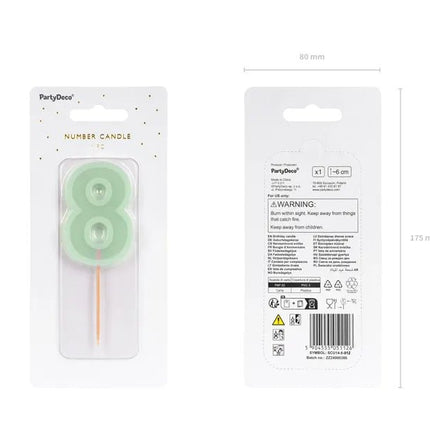 8 Jaar Kaars Mintgroen 10cm van Partydeco koop je bij Partywinkel