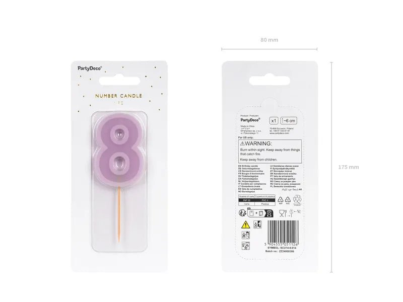 8 Jaar Kaars Paars 10cm van Partydeco koop je bij Partywinkel