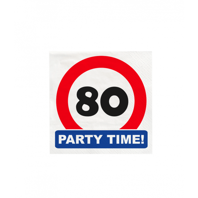 80 Jaar Servetten Verkeersbord 16,5cm 16st van Paper Dreams koop je bij Partywinkel