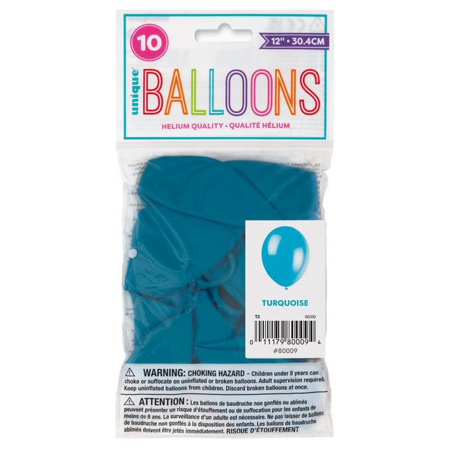 12" Globos de Látex Premium, 10ct - Turquesa