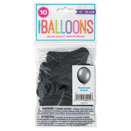 12" Globos de Látex Premium, 10ct - Negro Fantasma