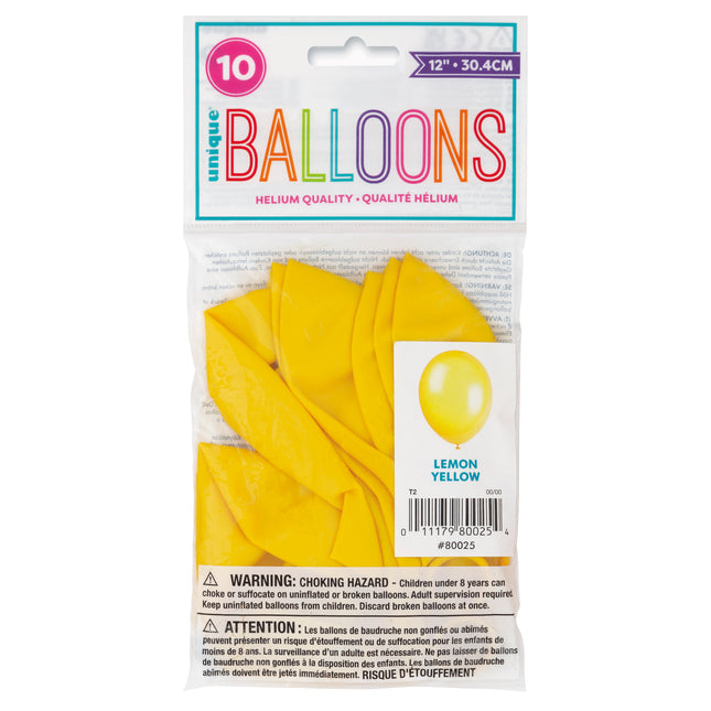 12" Globos de Látex Premium, 10ct - Amarillo Limón