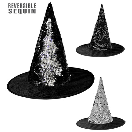 Sombrero de bruja negro plateado