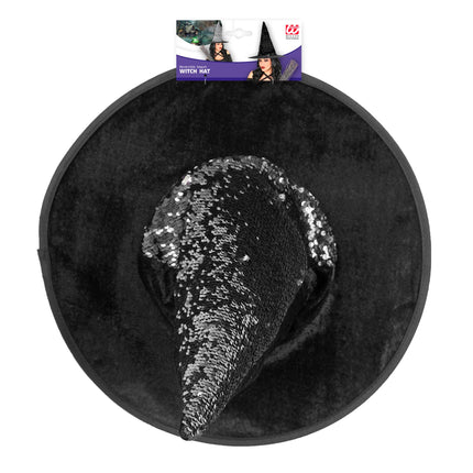 Sombrero de bruja negro plateado