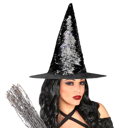 Sombrero de bruja negro plateado