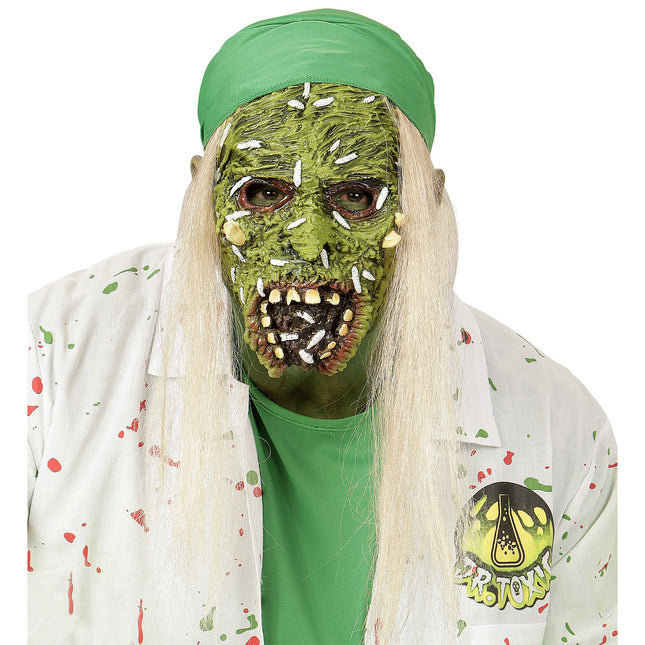 Máscara Halloween Zombi Verde Con Pelo