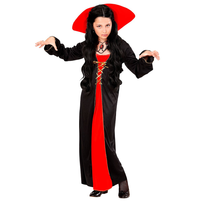 Vestido Halloween Rojo Negro Niña Vampiro 2 piezas