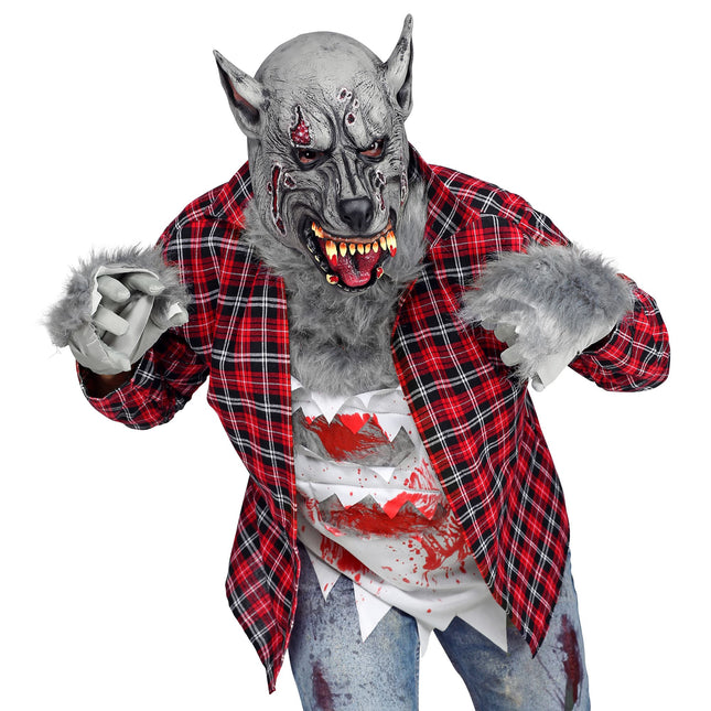 Máscara Halloween Terror Hombre Lobo Gris