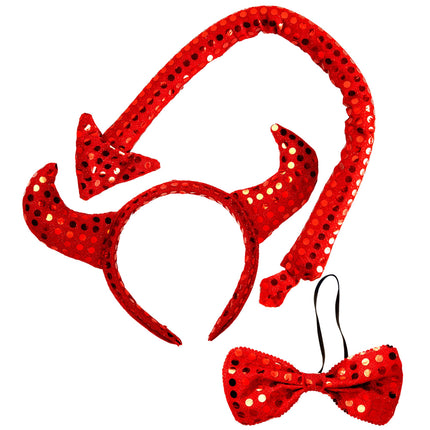 Set Accesorio Rojo Diablo Lentejuelas