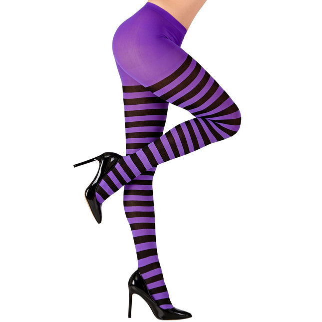 Leotardos Halloween Negro Morado Rayas