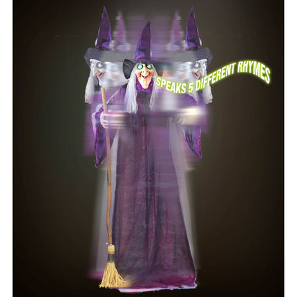 Muñeca Halloween Bruja Con Luz, Sonido Y Movimiento 1,83m