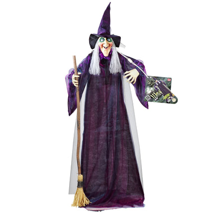 Muñeca Halloween Bruja Con Luz, Sonido Y Movimiento 1,83m