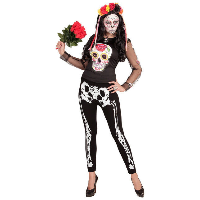 Legging Halloween Negro Blanco Esqueleto